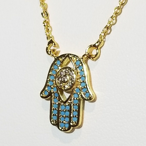 Dainty Hamsa Pave CZ Necklace NEW - Picture 2 of 7